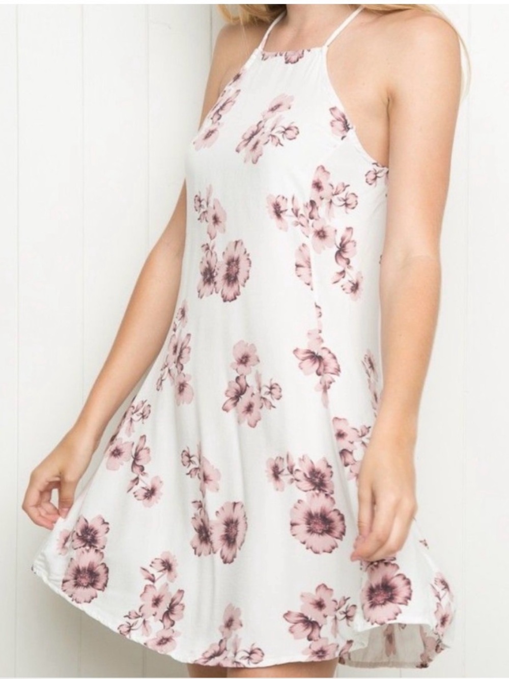Brandy Melville White Floral Mini Short Dress Pink Purple Extra Small One Size